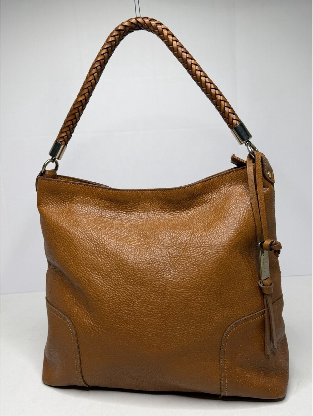 MASSIMO DUTTI Brown Leather Boho Braided Handle Tote Shoulder Bag